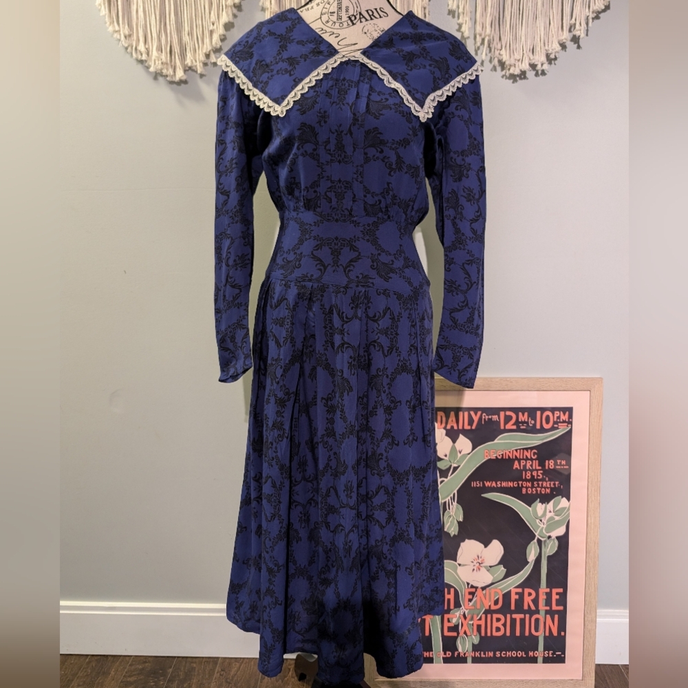 Vintage Gunne Sax by Jessica McClintock Indigo Floral Prairie Dress Size 5